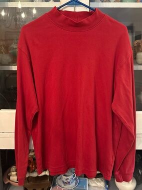 Men's Red Mock Neck Long-Sleeve Shirt